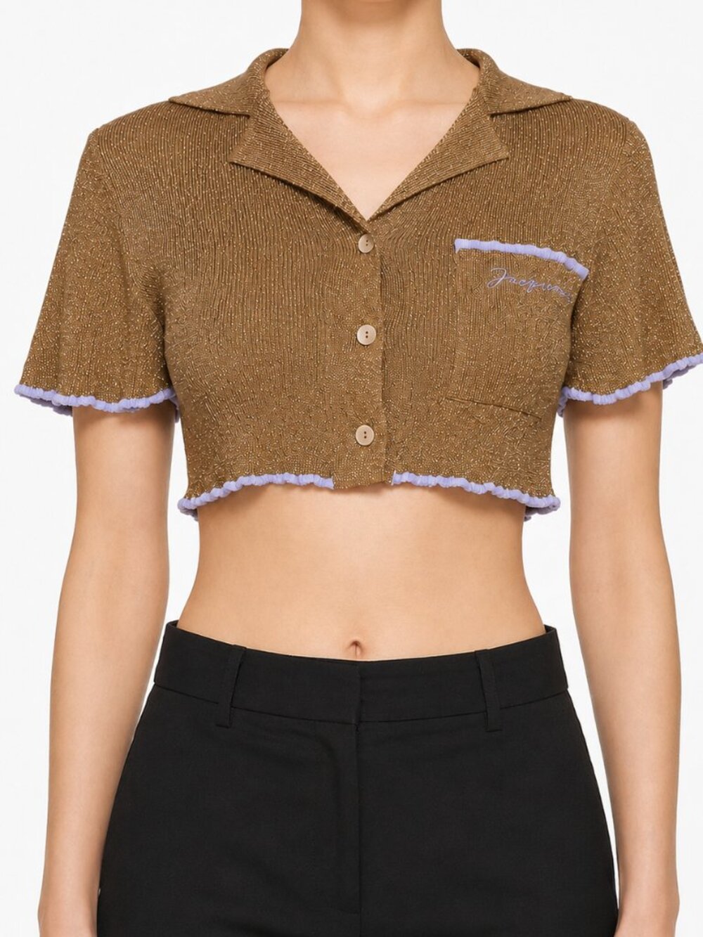 Jacquemus Le Haut Brilho Cropped Gold Metallic Knit Shirt Bronze XS 34